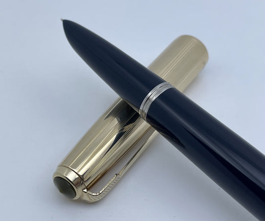 Vintage Parker 51 Aerometric Blue Barrel Gold Filled Cap Fountain Pen