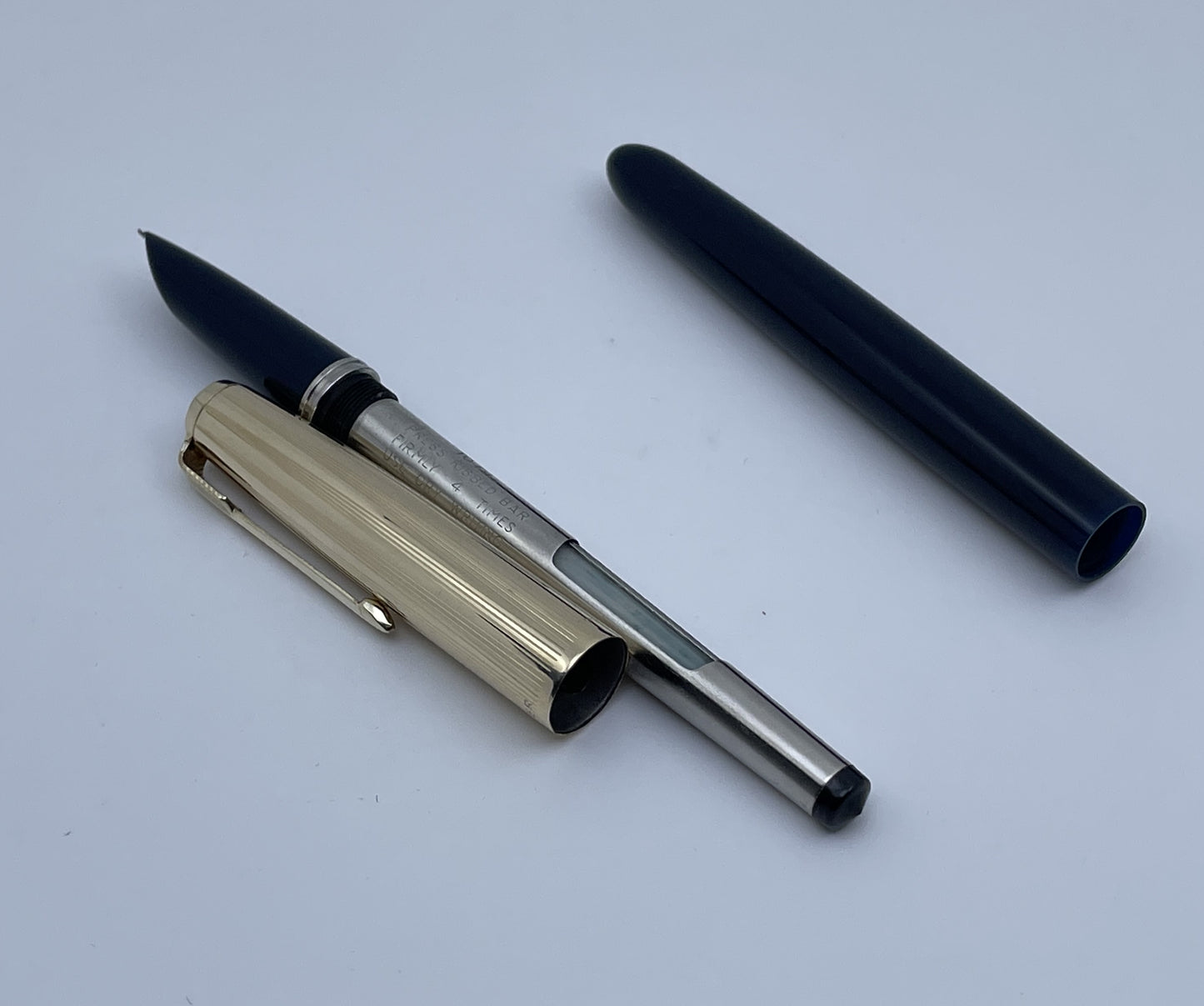 Vintage Parker 51 Aerometric Blue Barrel Gold Filled Cap Fountain Pen